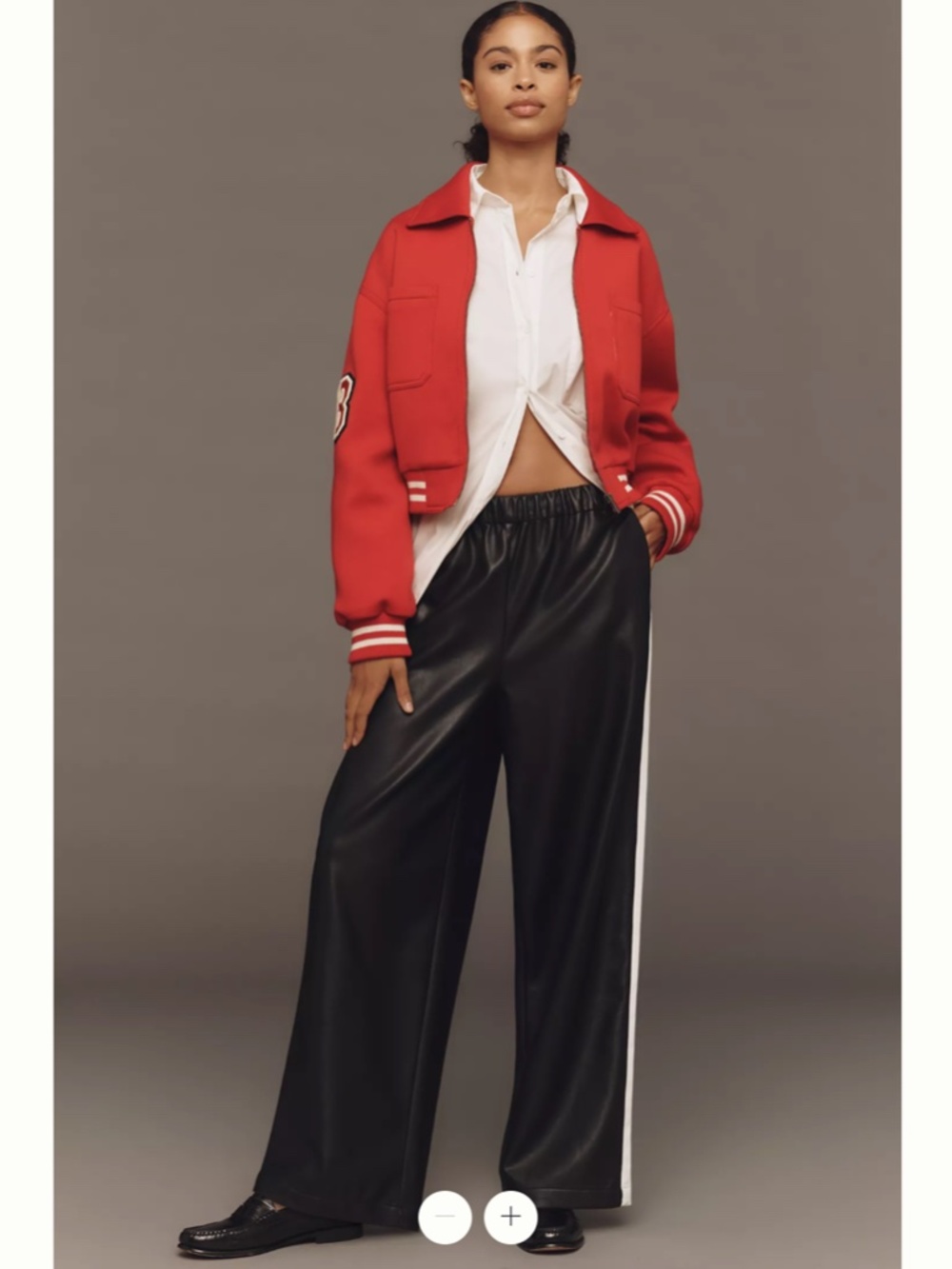 NWT Maeve Black Faux-Leather Wide-Leg Track Pants with White Side Stripe